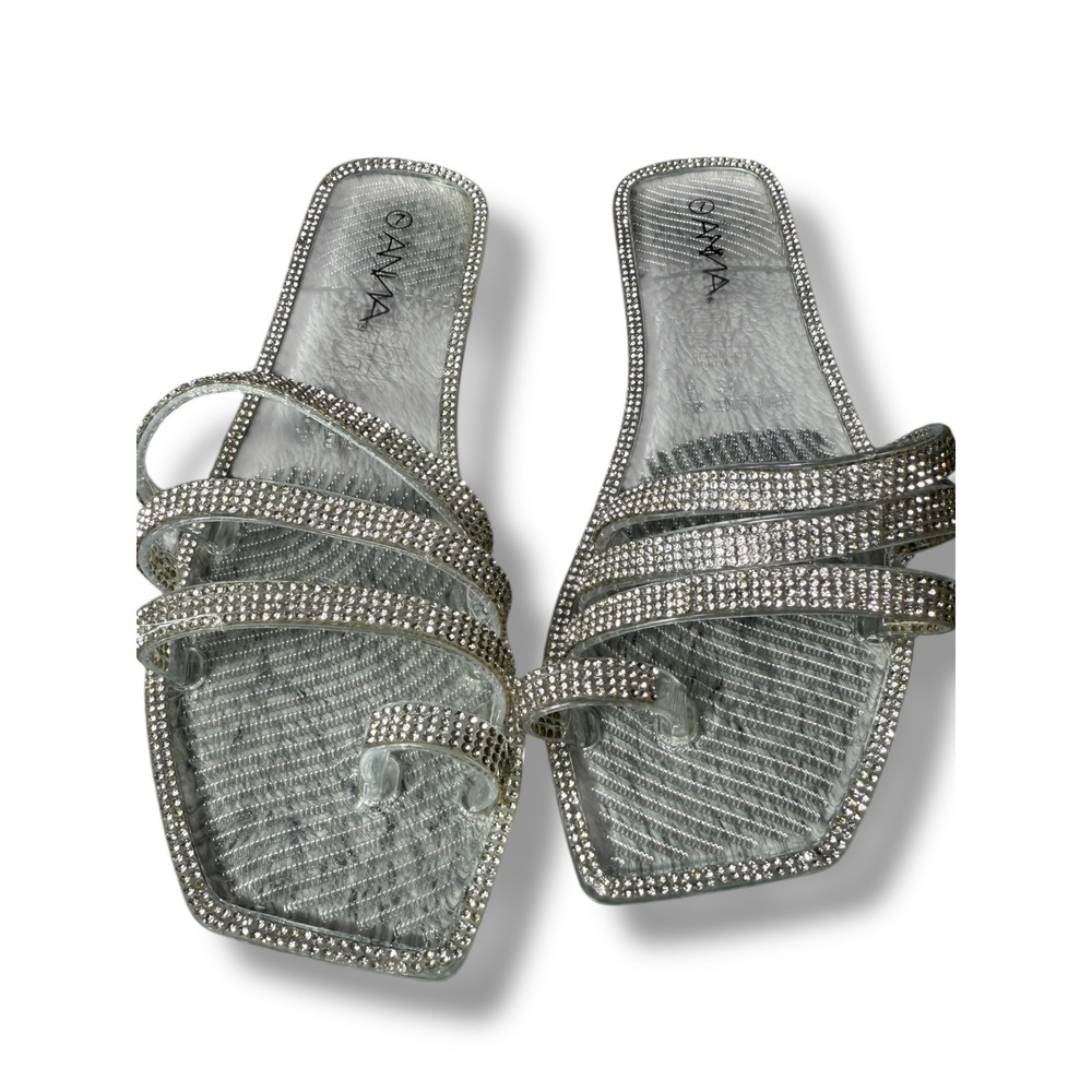 Anna Silver Rhinestone Slide Sandals - Picture 9 of 12